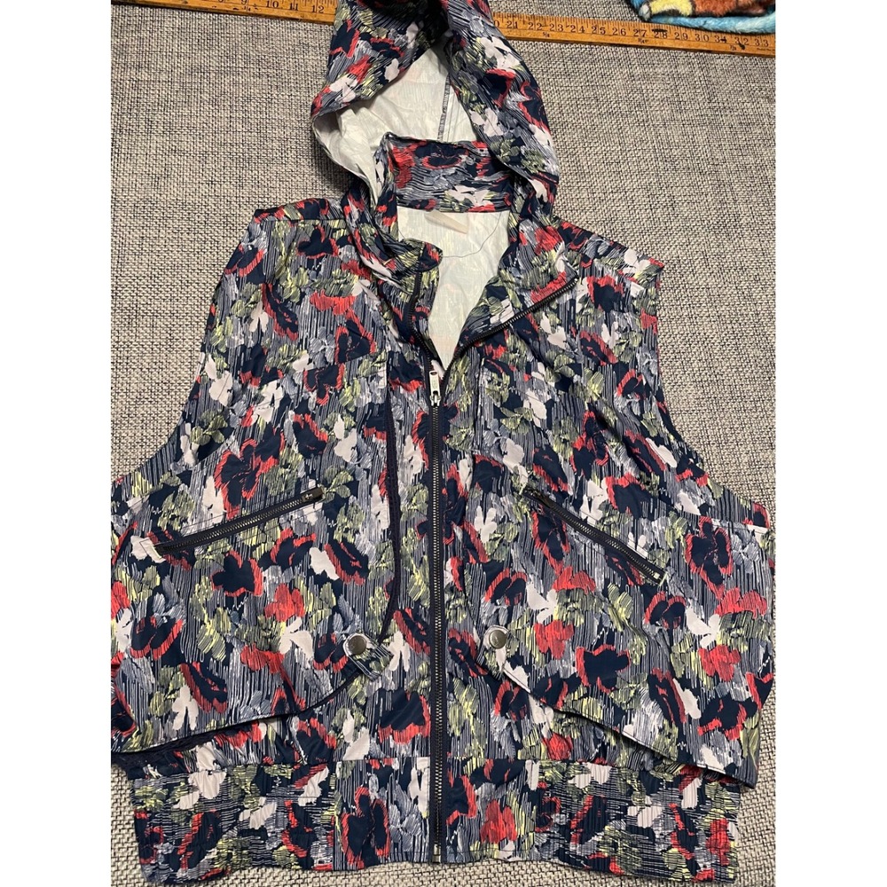 FP Movement Free People Hooded Windbreaker Vest Floral Mesh Back Navy Red Large